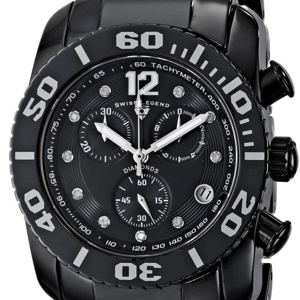 SWISS LEGEND COMMANDER CHRONOGRAPH WATCH, CERAMIC CASE, NEW with TAGS and BOX